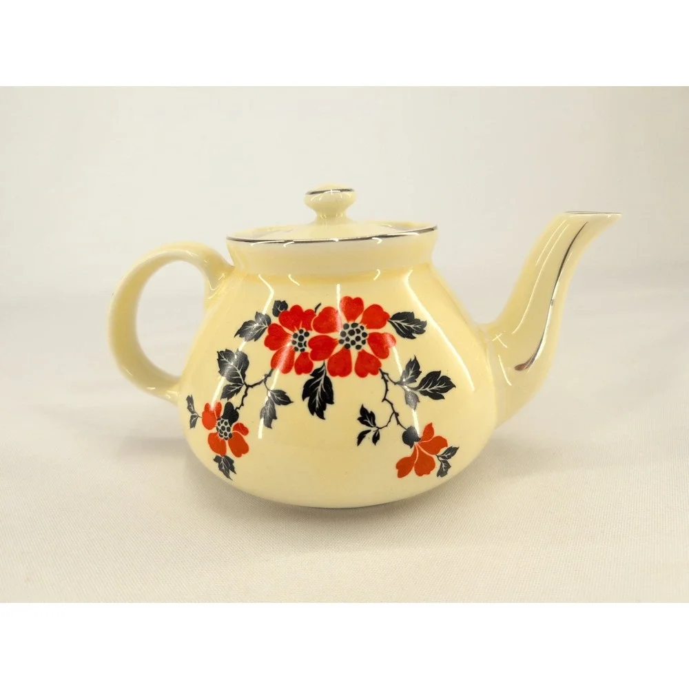 Hall Teapot Yellow Red Poppy Vintage Superior Quality Kitchenware Made in USA